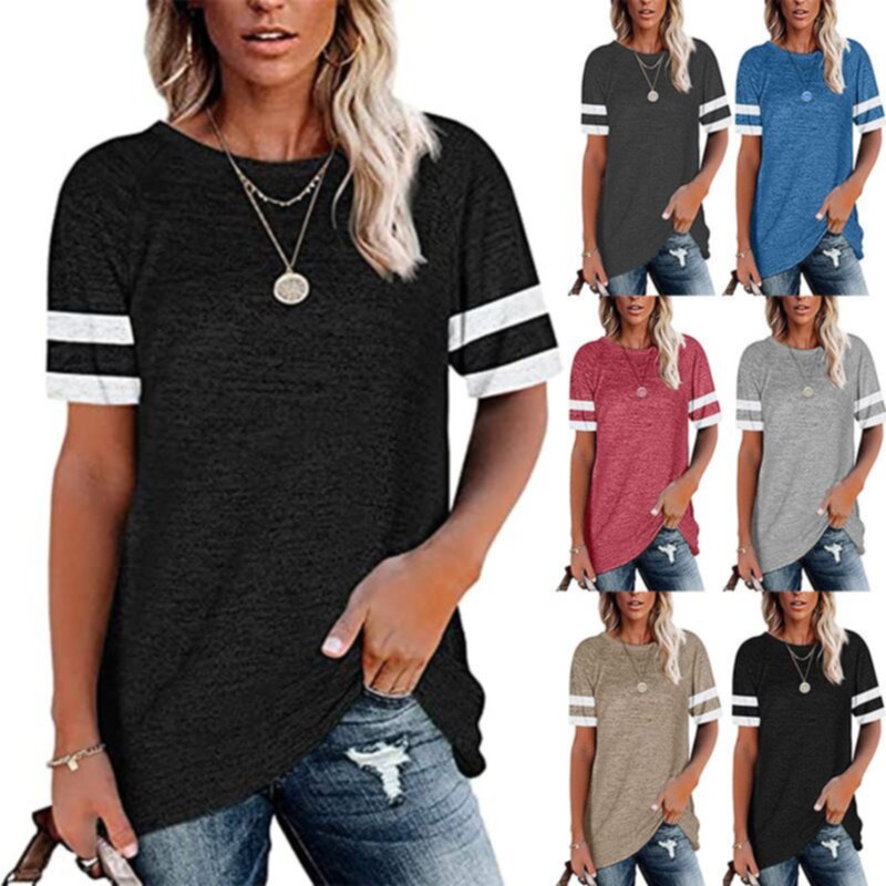 Summer Loose Soft Cotton Women′s T-Shirt With Round Collar